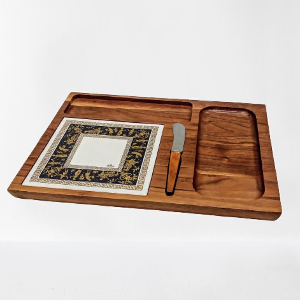 Melcor American Walnut Charcuterie Cheese Greek Key Tile Board